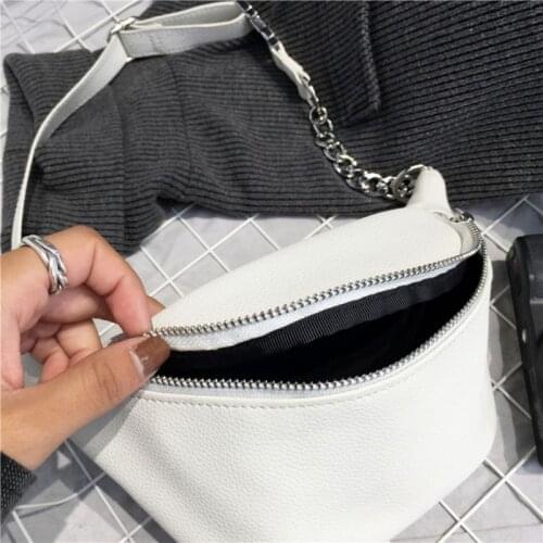 Y166 Fashion Leather Waist Fanny Pack Chest Bag Phone Purse with Metal Chain for Women