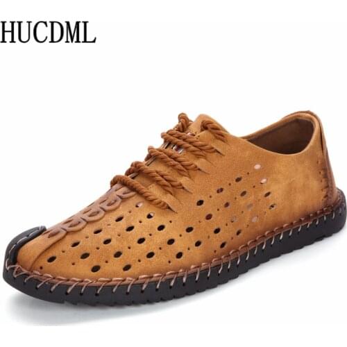 Summer Leather Casual Shoes for Man Hole Breathable Men Loafers Light Soft Driving Mens Shoes Big Size 38-48 Dropshipping