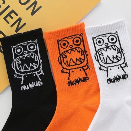 Unisex Men Womens Socks Cute White Black Harajuku Comfortable Cotton Fashion Monster Hiphop Streetwear Cool for Girl Mens Sox