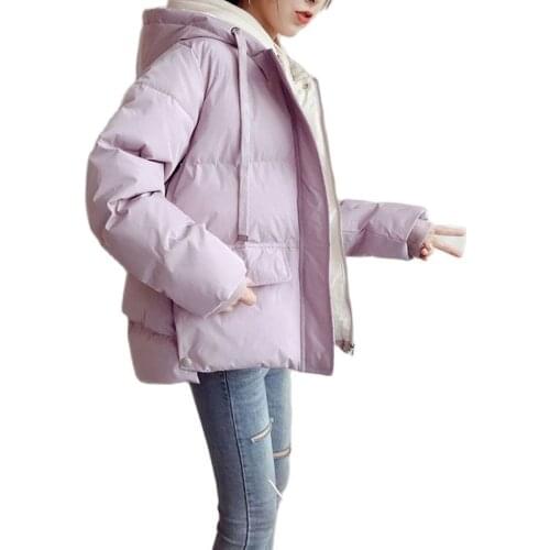 New 2021Winter Ladies Jacket Down Cotton Short Loose Zipper Hooded Miss Cotton Coats Elegant Casual Female Student Outerwear