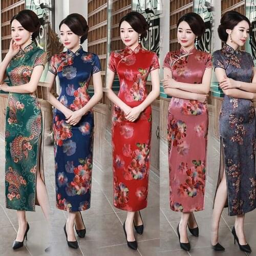 New Plus Size Women Spring Summer Party Costumes Chinese Traditional Cheongsam Qipao Wedding Long Dress Stage Performance Wear
