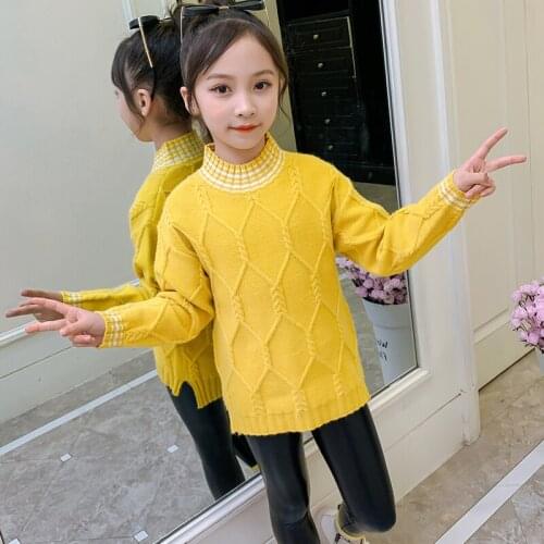 Solid Girls Sweaters diamond Knitting Shirt Warm Pullovers Kids Girls Clothes Autumn Winter woolen Sweater 4 5 7 8 9 11 13 Years