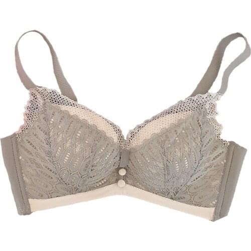 Original lace rimless gathering and adjusting small bra set with large breasts for women