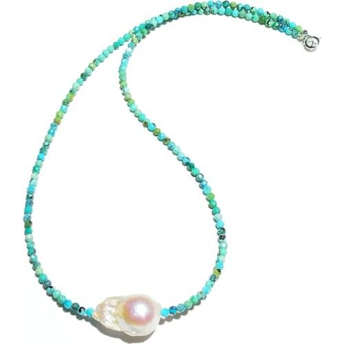 Lii Ji Unique Choker Necklace Real Turquoise Baroque Pearl Bohemian Necklace 925 Sterling Silver Women Jewelry Nice Gift
