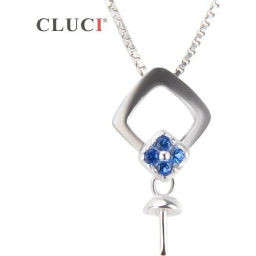 CLUCI 925 Silver Zircon Inserted Square shape Pendant Necklace with 4 blue Zircons 925 Sterling Women Birthday Gift SP189SB