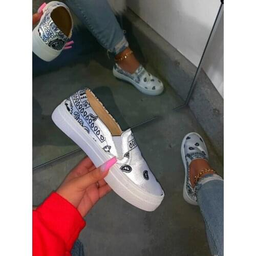 2020Dropship Women Flat Loafers Print Leather Vulcanized Shoes Summer Spring Women Casual Shoes Round Toe Woman Girls Shoes37-42