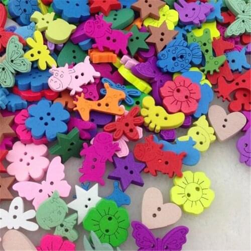 10/50/100pcs mixed painting cartoon sewing buttons bulk wooden clothes button craft scrapbooking WB42