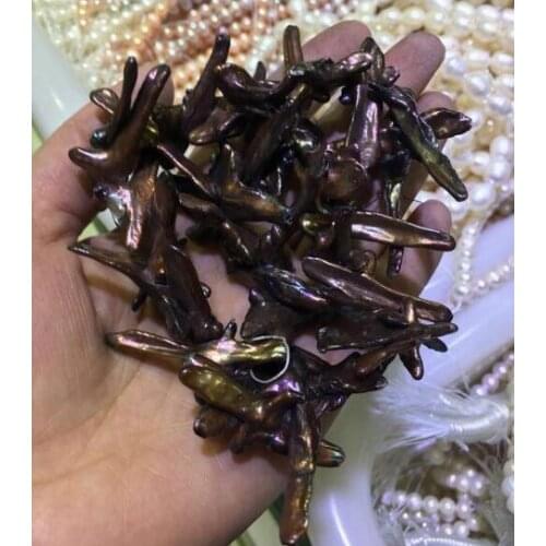 Wb 00155 freshwater pearl brown cross reborn keshi 15"