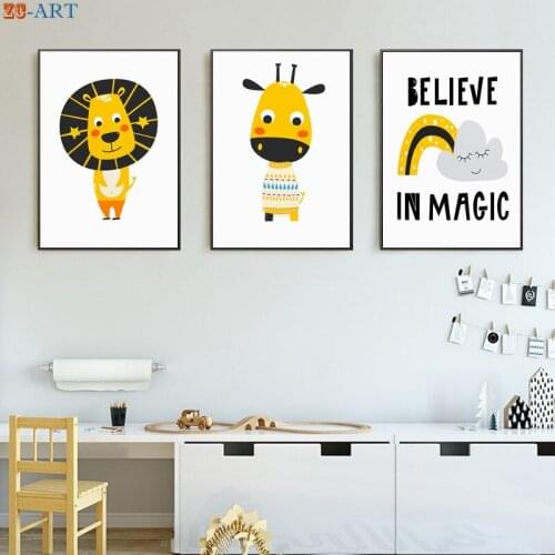 Safari Animals Prints Lion Giraffe Cloud Nursery Poster Cartoon Canvas Painting Wall Art Boys Room Decoration Pictures Unframed