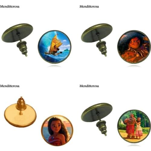 Mendittorosa Movie Moana Fashion Ladies Bronze/Silver/Golden Clip Ear Hook Stud Earrings Jewelry Glass Cabochon For Girls