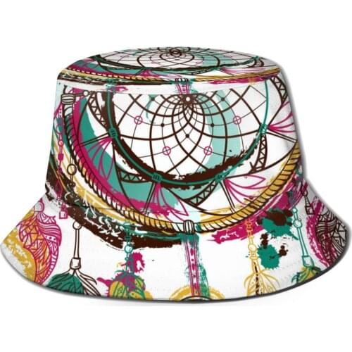 CINESSD New Fashion Bucket Hats Fisherman Caps For Women Men Gorras Summer Watercolor Dream Catchers