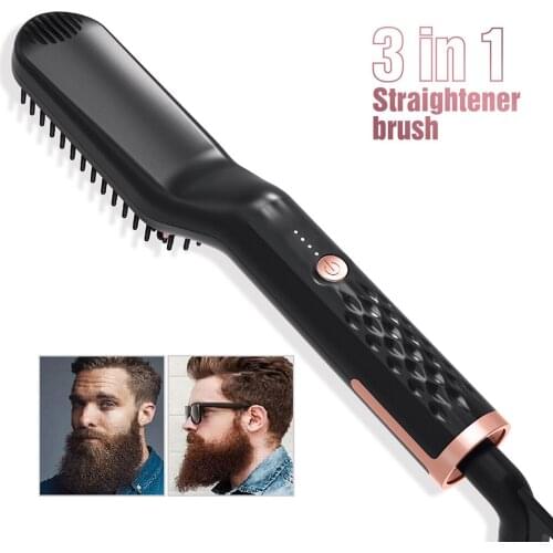 Hair Straightening Brush Beard Straightener Brush 3-in-1 Ionic Straightening Comb for Men Women MH88