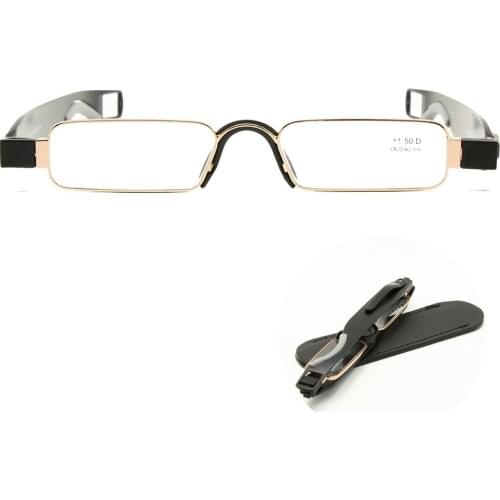 Folding Reading Glasses with Leather Case Mini Pocket Reader Flat Thin Presbyopia +1.0 to +3.5