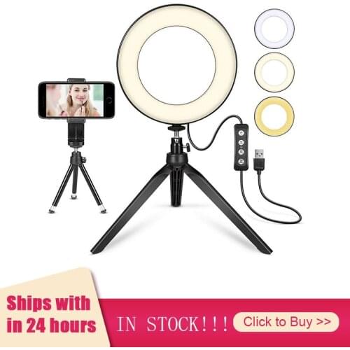 LED Ring Light 6" with Tripod Stand Mini LED Camera Light Phone Holder Portable for YouTube Video and Makeup Free ship dropship