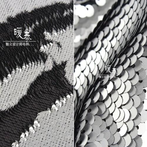 Embroidered Sequins Fabric Silver Black Fish Scale DIY Mermaid Stage Clothes Photo Props Decor Skirt Dress Designer Fabric