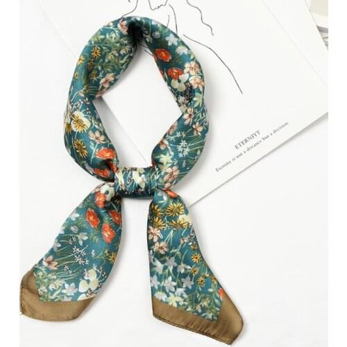 Yishine New Fashion Silk Scarf Women Lovely Florals Pattern Multifunctional Square Scarves Foulard Wrap Small Hijab 70x70cm
