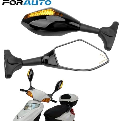 FORAUTO 1 Pair Motorcycle LED Turn Signal Light Mirrors Turn Indicators Rearview Mirror Integrated Side Mirrors Universal