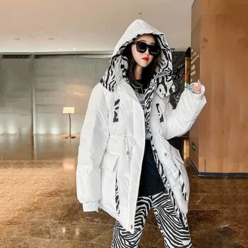 2021 Hip Hop Jacket Parka Zebra stitching Print women Winter Windbreaker Streetwear Harajuku Padded Jacket Coat Warm Outwear
