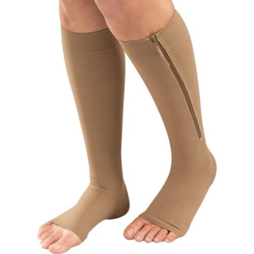 Women Zipper Compression Socks Comfortable Zip Leg Support Knee Sox Open Toe Sock S/M/XL Outdoor Sport