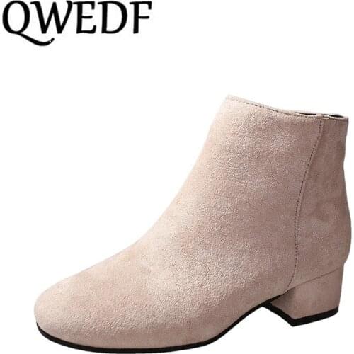 2019 Autumn Boots Classic Ankle Genuine Leather Boots Winter Suede Slip-on Women Shoes Botas Mujer Female Ankle Boots X10-70