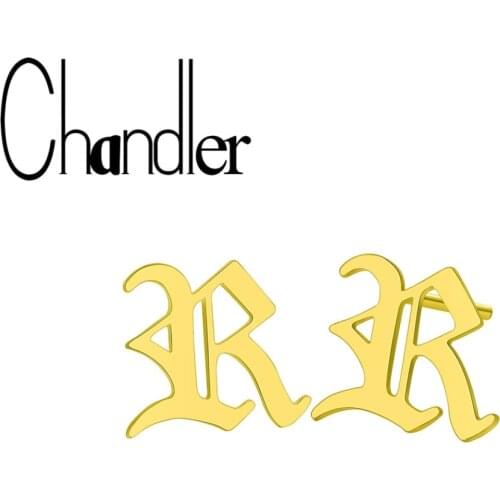 Chandler Top Sale New 26 Letters Earring Capital R Stud Earring For Women Vintage Ancient Tiny Metalic Rose Gold Earrings Bijoux