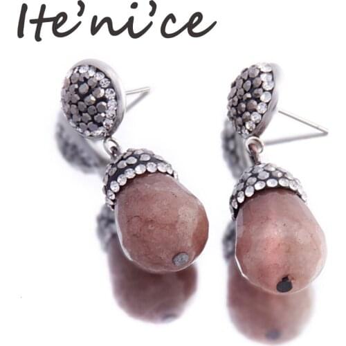 Itenice 2019 Resin Stone Drop Earrings For Women Water Pendientes Natural Stud Earring Mujer Moda Multicolor Long Earrings Party