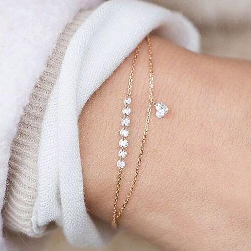 Womens Magic Imitation Bracelet Trendy Double Layer Heart Shaped Crystal Bracelet For Ladies Jewelry Gift Girl mujer Bangles