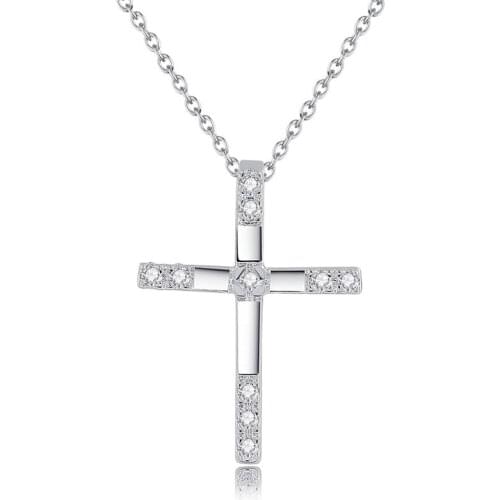 HXH QRX 925 Sterling Silver 18 Inch AAA Zircon Cross Pendant Necklace For Women Man Fashion Wedding Party Charm Jewelry