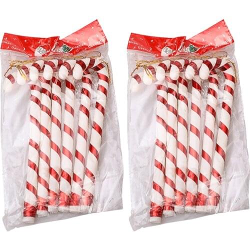 1 Set 12 Pcs Christmas Tree Pendants Candy Cane Decors Photo Props (Red White)
