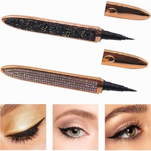 2Pcs Delicate Eyeliner Long-lasting ABS Sweatproof Waterproof Quick-drying Rhinestone Self-adhesive Eye Liner Pen Makeup Tool