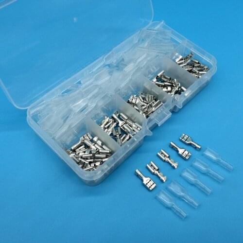 200pcs Female Spade Connector 4.8mm Splice Female Spade Connector with Insulating Sleeves For Terminals