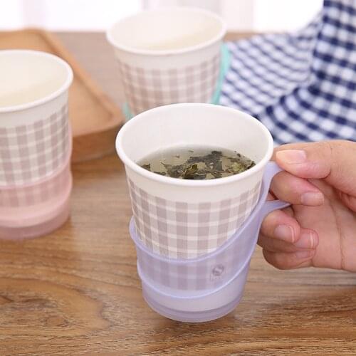 6Pcs/Set creative Plastic cup Handle Disposable Paper Cup Holder Non Slip Heat-resistant cup holder Home gadgets Color Random