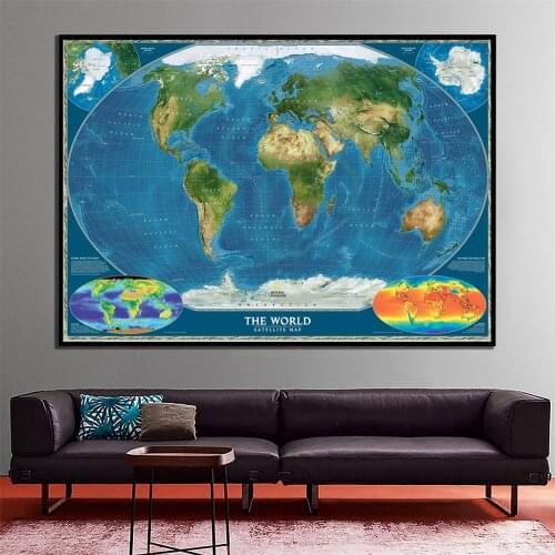 60x90cm The World Satellite Map With Surface Temperature And Biosphere Revised October 2010 For Office Wall Decor Canvas