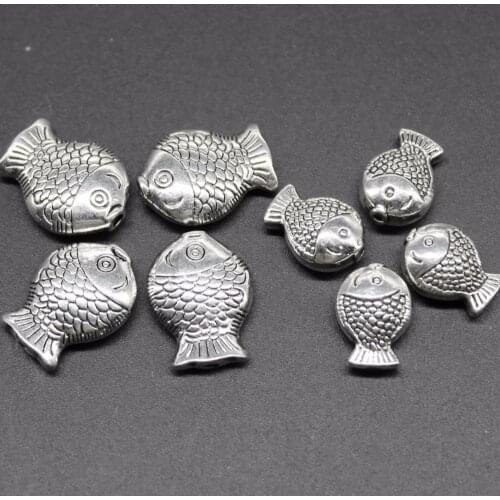 8X10MM 11X14MM Tibetan Antique Silvercolor Fish Alloy Beads Accessories For Making Jewelry Loose Spacer Alloy Beads 50pcs/lot