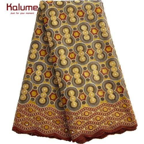 Kalume African Cotton Lace Fabric Stones Swiss Voile 5 Yard Dubai Nigerian Cotton Lace Fabric For Party Dress Sewing Robes H2459