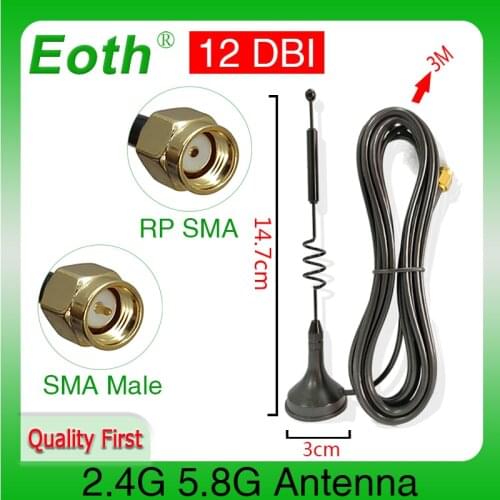 2 pcs 5.8G 2.4G WIFI antenna 600-6000 full frequency Magnetic SMA male antena booster 12dbi Sucker High-gain-Signal 3m cable