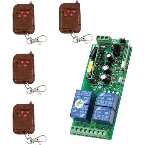 Wide Voltage 85V 110V 220V 250V 4CH RF Wireless Remote Control Switch System 220V Relays Receiver + Remote Control Transmitters