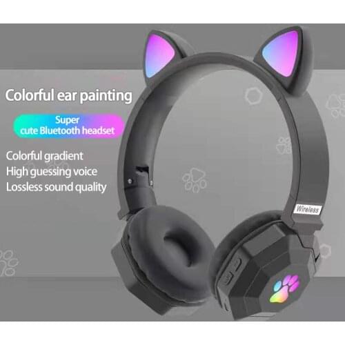 Cat Ear Wireless Wired Headsets Bluetooth 5.0 Wireless Headphone Support TF Card Luminous LED Light Headphones Kid Girl Gifts