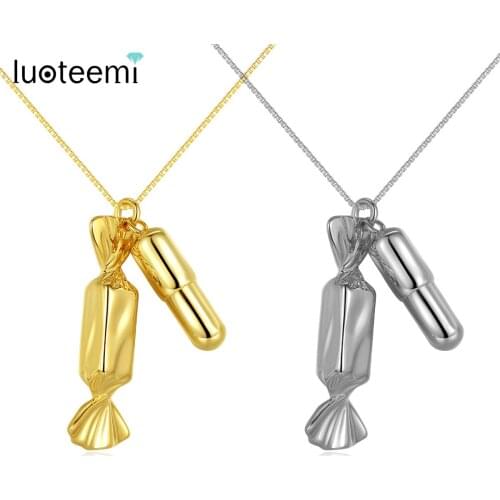LUOTEEMI Candy & Bullet Pendant Necklaces Box Chain for Women or Men Dating Party Double Color Hip Hop Fashion Jewelry Bijoux