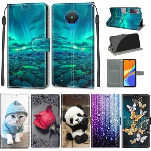 Phone Case For Nokia 1.4 Flip Leather Wallet Case For Nokia 1.4 Card Holder Stand Book Cover Fashion Simple Aurora Pattern