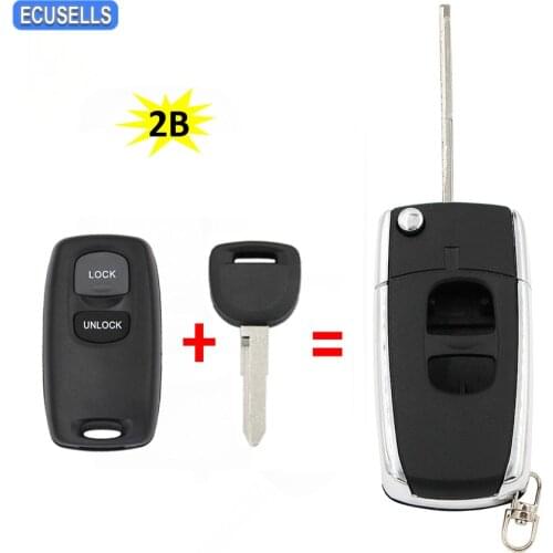2 Button Folding Flip Remote Key Shell Case Smart Car Key Housing Cover Keyless Entry for Mazda 2 3 6 323 626 with Uncut Blade