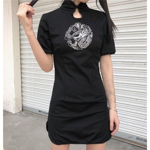 Embroidery Cheongsam Chinese Dress for Women Casual Dragon Party Qipao Gothic Streetwear Vestidos Asian Clothes Kawaii Girls