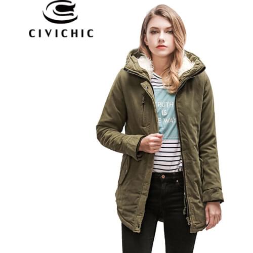 CIVICHIC Hot Fashion 2020 Winter Women Parka Coat Dovetail Hem Jacket Thicken Warm Hooded Overcoat Fleece Velvet Outerwear DC13