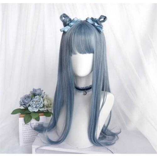 CosplayMix 60-68CM Halloween Party Lolita Cute Girl Long Wavy Ombre Blue Orange Hair Heat Resistant Synthetic Cosplay Wig+Cap