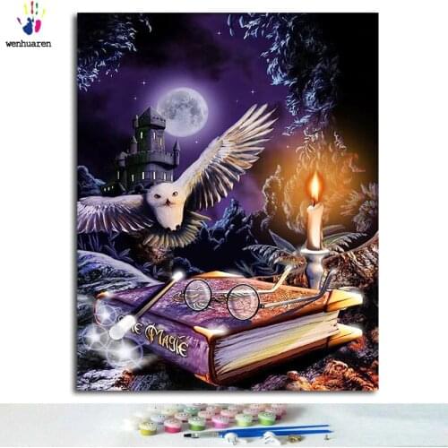 DIY digital oil painting uses paint to color the theme of the fantasy magic forest by numbers for the artists home decoration