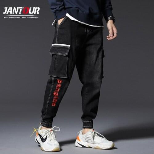 Oversized Jeans Men Autumn Winter Fashion Big Pocket Baggy Letter Printed Jeans For Men 2020 Pantalones De Hombre Size 6XL 7XL