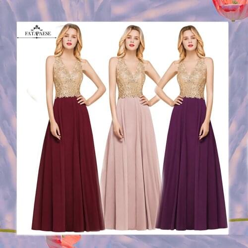 FATAPAESE Halter V-Neck Lace Appqulies Bridesmaid Dresses Long Sexy Open Back Chiffon Wedding Gowns Vestidos robe de soirée de
