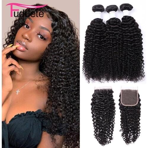 Fuduete hair Curly Bundles With Closure Brazilian Human Hair 3 Bundles With Frontal Natural Remy Hair Extensions Free Part
