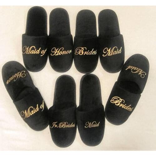 Custom gold closed-toe wedding bridesmaid bride groom spa slippers Matron of honor Bachelorette party favors company gifts