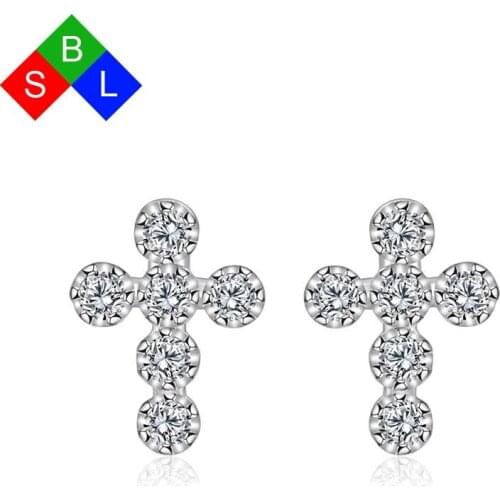 Red Trees Brand 925 Sterling Silver Stud Earrings Fine Jewelry Small Cute Cross Earrings For Women / Young Ladies Silver 925
